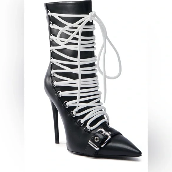 New azalea wang Black Lace-Up Stiletto Boots size 11 - Picture 3 of 5